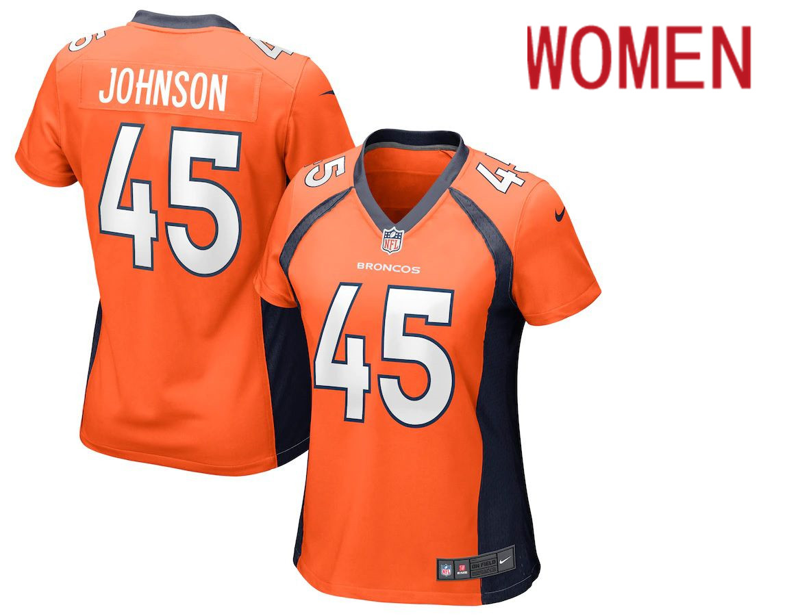 Women Denver Broncos #45 Alexander Johnson Nike Orange Game NFL Jersey->women nfl jersey->Women Jersey
